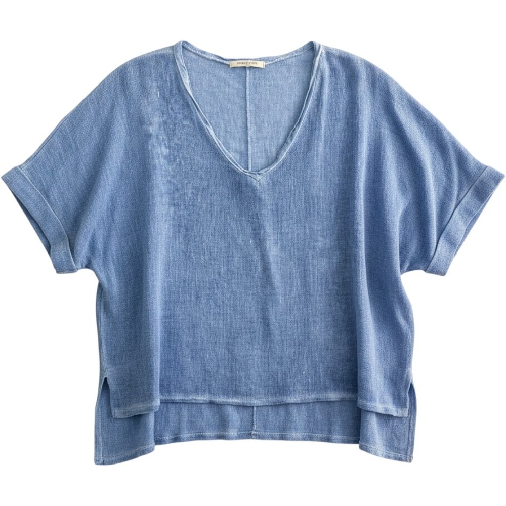 Catwalk Studio Blue V-Neck Oversized Linen Blend Top L? Made in Italy Light